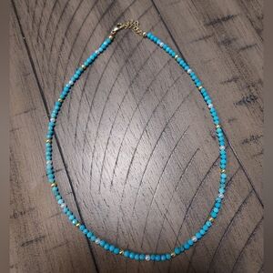 925 Gold Overlay Blue Beaded Layering Necklace